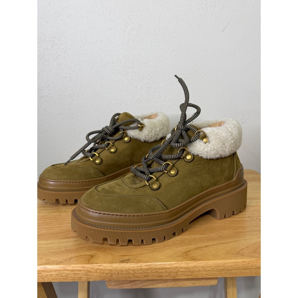 M.Gemi The Alpi Olive Green Suede Shearling Hiker Boots Made in Italy Size 39.5
